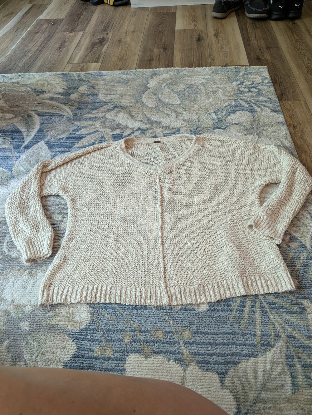 Free People Loose Knit Oversized Boxy Cream Open-Stitch Knit Cardigan